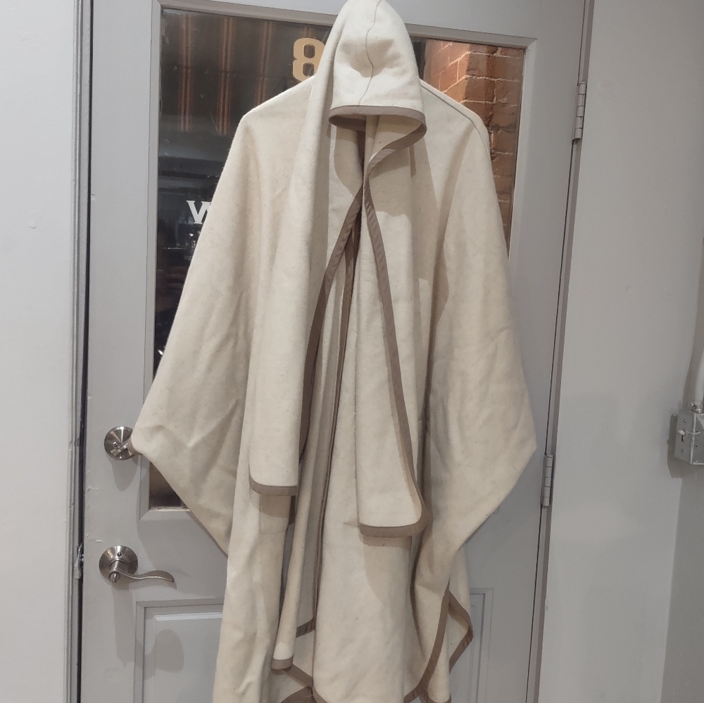 Vtg 70s Bebe LTD Selvy & Co Long Hooded Poncho Cape Wrap Jacket Wool